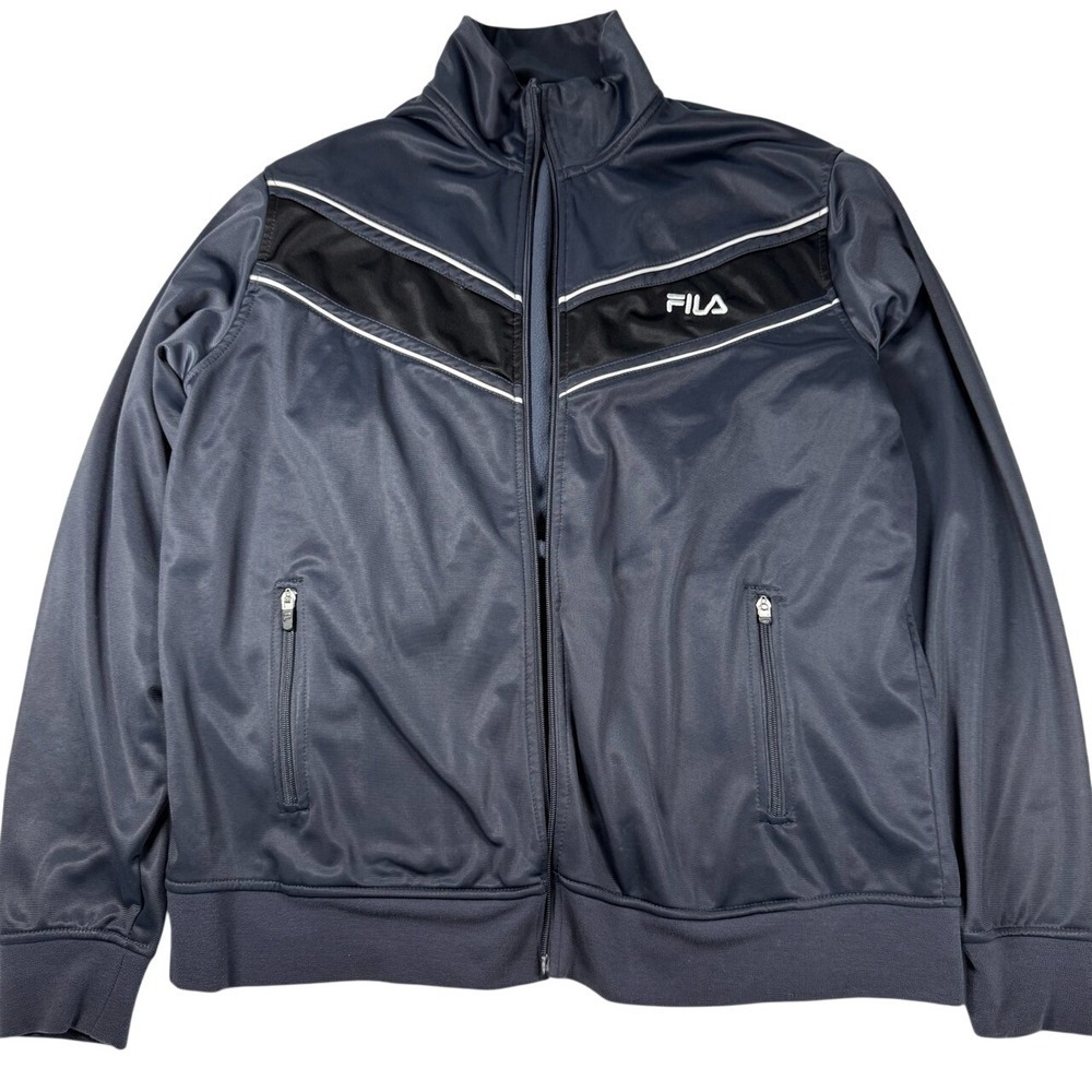 Vintage Fila Men's Track Jacket Navy Blue Black White Size XL Retro Read